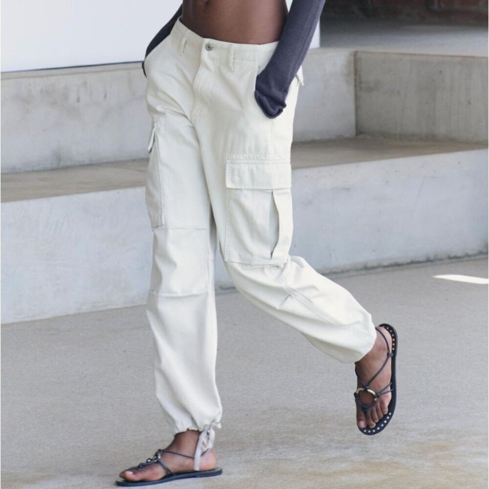 NWT Zara Ivory Pocket Cargo Pant Size 12 Baggy Minimalist 4877/059/806
